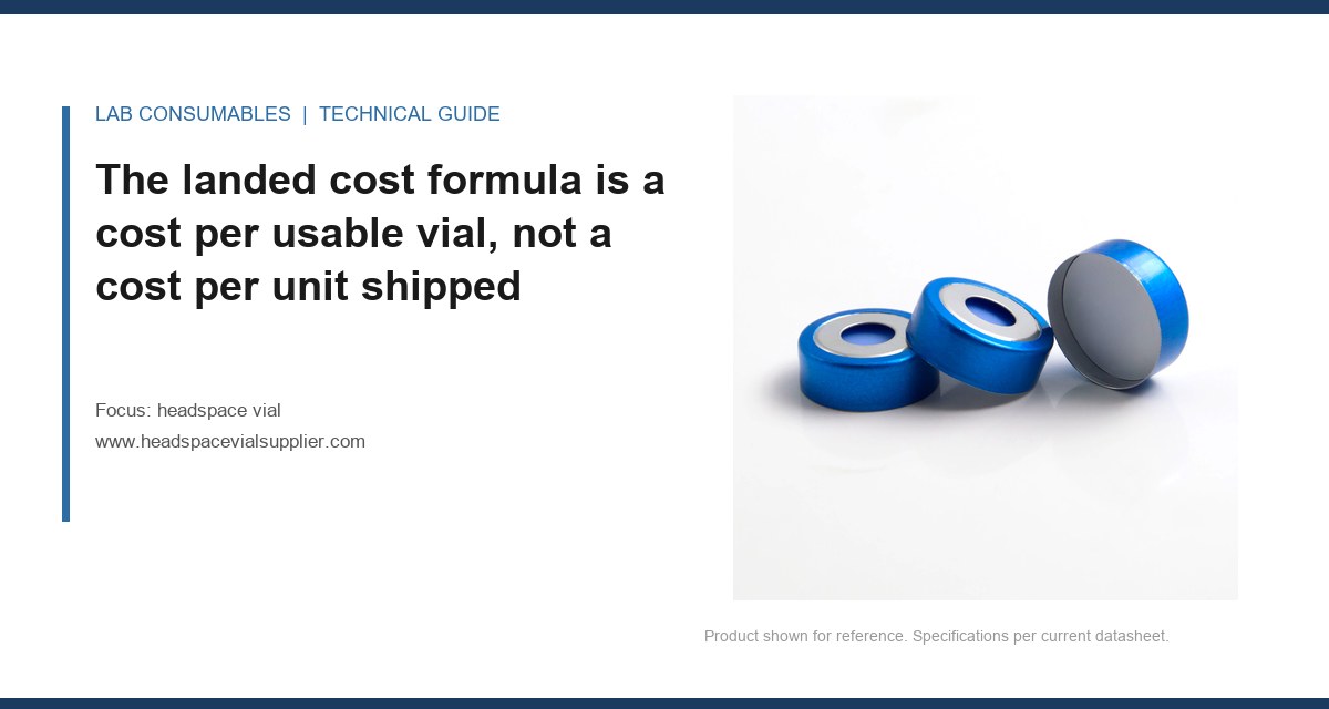 The landed cost formula is a cost per usable vial, not a cost per unit shipped
